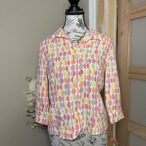 Koret Petit button down women's shirt with 3/4 sleeves and circle pattern design